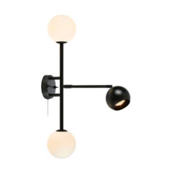 Beside 3 Arm Wall Light With Plug - Black & White
