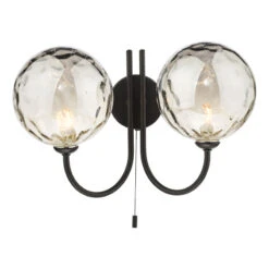 Dar Jared 2 Light Wall Light With Smoked Glass- Matt Black