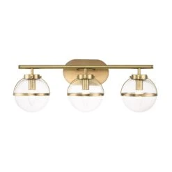 Hinkley Hollis 3 Light Bathroom Wall Light With Clear Seeded Glass - Aged Brass