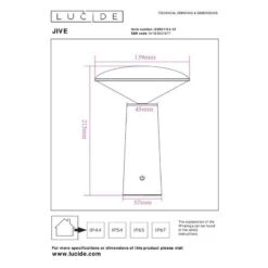 Lucide Jive Re-Chargeable Outdoor Table Lamp - White -Home Lighting Store 404332 DIA
