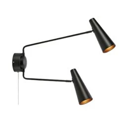 Peak Twin Wall Light With Plug - Black