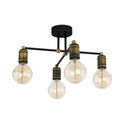 Edit Retro 4 Arm Semi-Flush Ceiling Light - Brass