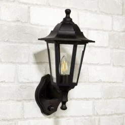 Searchlight Garrett Coach Lantern Outdoor Wall Light With PIR Sensor - Black -Home Lighting Store 42867 12 1