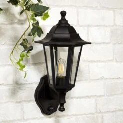 Searchlight Garrett Coach Lantern Outdoor Wall Light With PIR Sensor - Black