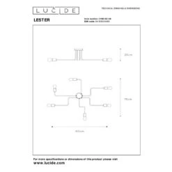 Lucide Lester 6 Arm Semi-Flush Ceiling Light - Black -Home Lighting Store 43029 DIA