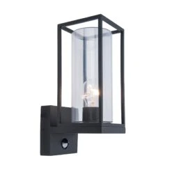 Lutec Flair Outdoor Lantern Wall Light With PIR Sensor - Black Aluminium