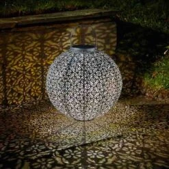 Jumbo Damasque Outdoor Solar LED Lantern - Silver