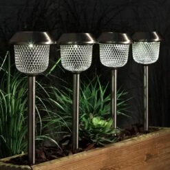 365 Mesh Solar LED Stake Lights - Stainless Steel - Pack Of 4