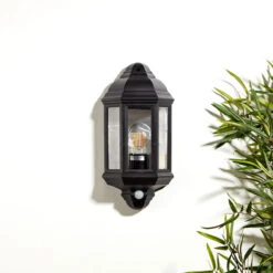 Edit Coastal Newquay Half Lantern Outdoor Wall Light With PIR Sensor - Black -Home Lighting Store 46272 12