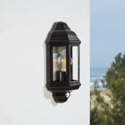 Edit Coastal Newquay Half Lantern Outdoor Wall Light With PIR Sensor - Black -Home Lighting Store 46272 13