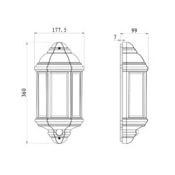 Edit Coastal Newquay Half Lantern Outdoor Wall Light With PIR Sensor - Black -Home Lighting Store 46272 dia