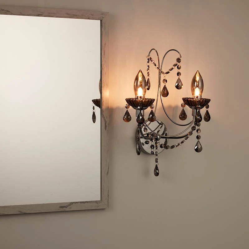 Searchlight Luna Twin Bathroom Wall Light - Smoked 2 Searchlight Luna Twin Bathroom Wall Light - Smoked - Image 2