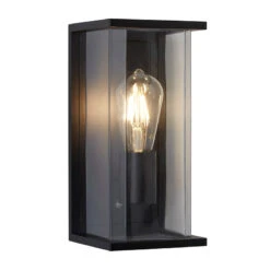 Searchlight Ashby Half Lantern Outdoor Wall Light With Dusk To Dawn Sensor - Black -Home Lighting Store 46532 01
