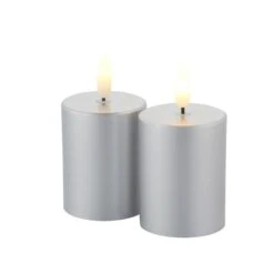 Sirius Sille Mini Battery Operated LED Wax Flicker Candle - Silver - Set Of 2