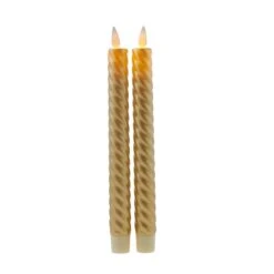 Sirius Sara Wave Battery Operated LED Wax Taper Candle - Gold - Set Of 2