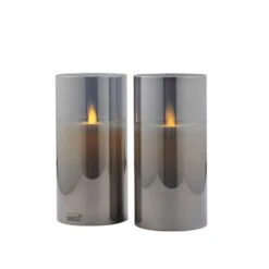 Sirius Ivy Glass Battery Operated LED Candle - Smoked - Set Of 2