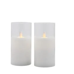 Sirius Ivy Glass Battery Operated LED Candle - Clear - Set Of 2