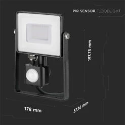 V-Tac 30W Daylight Samsung Chip LED Floodlight With PIR Sensor - Black -Home Lighting Store 62551 Dia