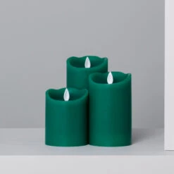 Edit Set Of 3 Battery Operated LED Natural Wax Candles - Forest Green