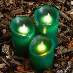 Edit Set Of 3 Battery Operated LED Natural Wax Candles - Forest Green -Home Lighting Store E11030 03