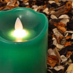 Edit Set Of 3 Battery Operated LED Natural Wax Candles - Forest Green -Home Lighting Store E11030 04