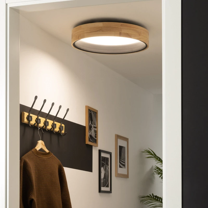 Edit Dari Round 20W Colour LED Flush Ceiling Light - Wood & Black 1 Edit Dari Round 20W Colour LED Flush Ceiling Light - Wood & Black