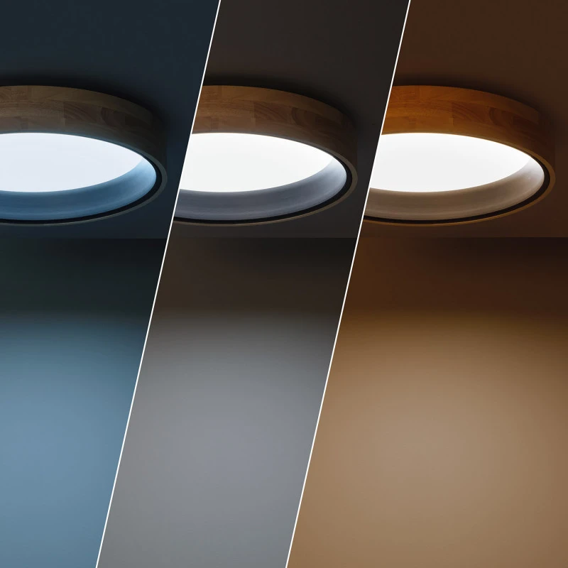 Edit Dari Round 20W Colour LED Flush Ceiling Light - Wood & Black 3 Edit Dari Round 20W Colour LED Flush Ceiling Light - Wood & Black - Image 3