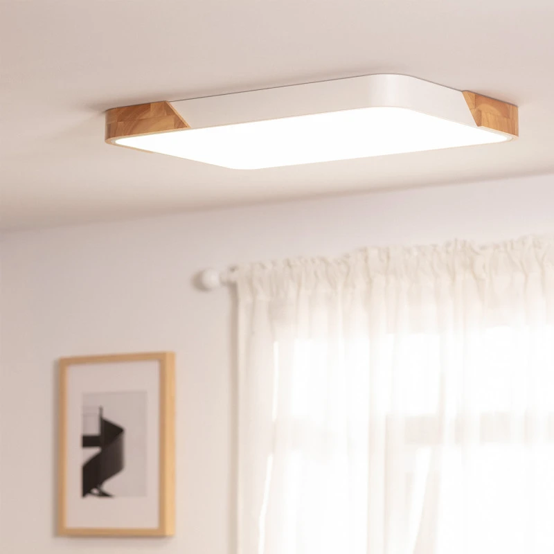 Edit Dari Rectangular 30W White Selectable LED Flush Ceiling Light - White & Wood 2 Edit Dari Rectangular 30W White Selectable LED Flush Ceiling Light - White & Wood - Image 2