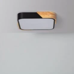Edit Dari Square 18W White Selectable LED Flush Ceiling Light - Black & Wood