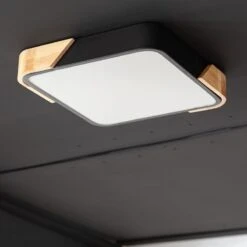 Edit Dari Square 18W White Selectable LED Flush Ceiling Light - Black & Wood -Home Lighting Store E1465 022