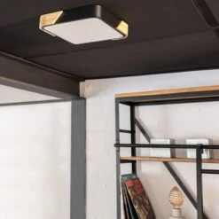 Edit Dari Square 18W White Selectable LED Flush Ceiling Light - Black & Wood -Home Lighting Store E1465 033