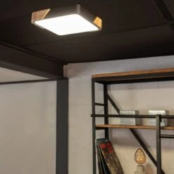 Edit Dari Square 18W White Selectable LED Flush Ceiling Light - Black & Wood -Home Lighting Store E1465 044
