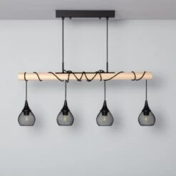 Edit Monah 4 Light Bar Ceiling Pendant - Black & Wood