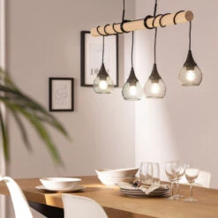 Edit Monah 4 Light Bar Ceiling Pendant - Black & Wood -Home Lighting Store E2042 54