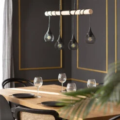 Edit Monah 4 Light Bar Ceiling Pendant - Black & Wood -Home Lighting Store E2042 55