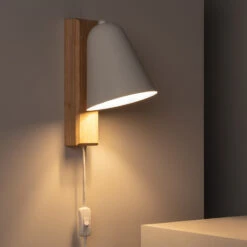 Edit Mysen Wall Light With Plug - White & Wood -Home Lighting Store E2055 58