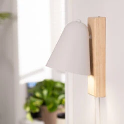 Edit Mysen Wall Light With Plug - White & Wood -Home Lighting Store E2055 60