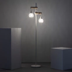 Edit Monah 2 Light Floor Lamp - White And Wood -Home Lighting Store E2712 005
