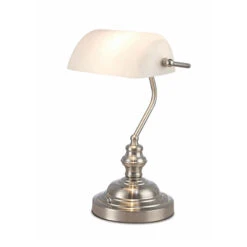 Morgan Bankers Lamp - Satin Nickel With White Shade